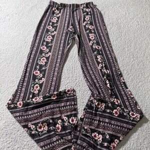 White Fawn Sweatpants Black Women's Size Small Womens Floral Flower Pants